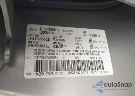 2007 Dodge Nitro Slt/Rt from USA, damaged, VIN 1D8GT58KX7W689384